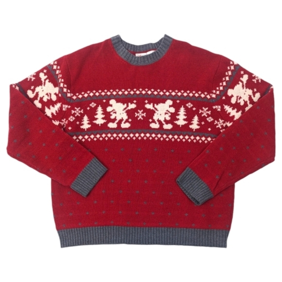 Vintage Disney Holiday Sweater Christmas Mens XL Red 90s Mickey Mouse
